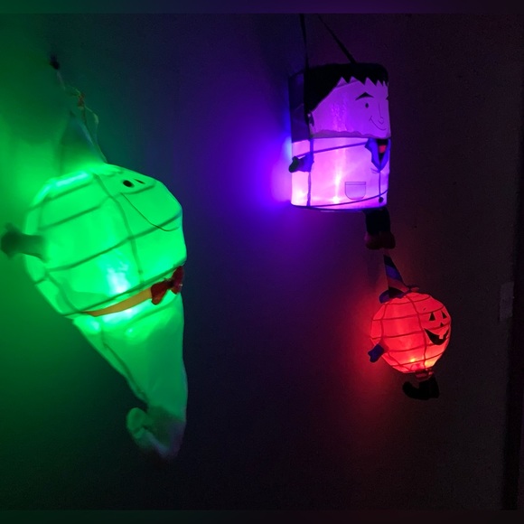 Halloween Hanging Ghost, Frankenstein and Pumpkin Light Up Decor,Set of 3 - Picture 4 of 13